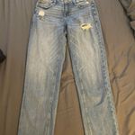 Garage Girlfriend Distressed Light Blue Mid Rise Straight Leg Cotton Jeans, size 5 Photo 0