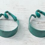 Vintage Clip On Earrings Retro Chunky Hoops Unusual Shade of Greeny Teal Photo 10