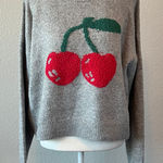 Anthropologie Luna Ivy Cherry Print Sweater Gray Size Smal Photo 0