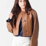 Vince 100% lambskin cropped leather long sleeve jacket Photo 5