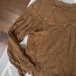 We The Free forest green oversized soft linen long sleeve Henley flowy top Photo 9