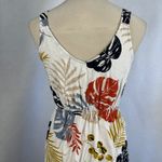 White Tropical Leaf Print Button Front Midi Dress Linen Small Boho Resortwear Photo 5