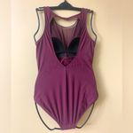 Aqua Green One-piece Burgundy Piece Swimsuit Photo 3