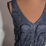 Adrianna Papell Beaded Sleeveless Art Nouveau Gray Gown Sheer Overlay size 0 Photo 5