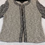 St. John  Knit Jacket Size 14 Black Ivory Zip Front Made USA Tweed Blazer Womens Photo 7