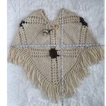 American Vintage Vintage 1970s Handmade Crochet Poncho with Mushroom Tassel Ties & Fringe S-M Photo 10
