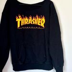 Thrasher Cut Off Neck Black Sweater with Fiery Logo - Size: Medium/Large Photo 4