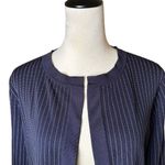 Misook Exclusively  Petites Medium Navy Blue Stretch Knit Pinstripe Open Cardigan Photo 4