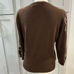Classiques Entier Classics Entier Beaded Wool‎ Silk Cashmere Brown Hidden Snap Cardigan Large Photo 4