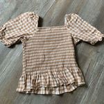 J.Crew  Gingham Cinch Puffy Sleeve Blouse Brown White Size XXS Photo 1