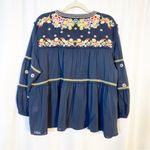 Piper & Scoot  Dance With Me Tiered Floral Embroidered Boho Peasant Top Navy Blue Photo 4