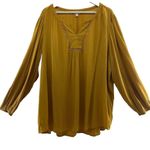 Terra & Sky 2X Peasant Top Crinkle Long Sleeve Woven Apple Juice Yellow Gold Photo 1