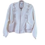 EXPRESS  Ivory Bomber Jacket with Lace Up Detail Photo 1
