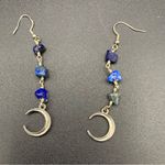 Crescent Moon Multilevel Dangle Drop Earrings Lapis Lazuli Stones 925 Posts Silver Photo 2