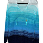 J. Jill 100% Linen Ombré Blue White Open Knit Tassel Beaded Aqua Size Small Photo 0