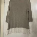 Hugo Boss  Tan knit silk hem round neck sweater top size Medium Photo 3