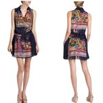 Anthropologie Leifnotes Mini Shirtdress 4 Blue Silk Scenic Floral Bohemian Artsy Photo 2