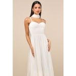 Lulus NWT  Irresistibly Darling Ivory Chiffon Midi Dress and Scarf Set Gala Sz M Photo 11