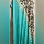 Teal and Cheetah Print Maxi Dress with Pockets (627) Green Size XL Photo 0