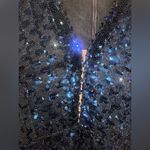 Lilli Diamond Original 60s 70s TRUE VINTAGE Blue Maxi Sequin Dress Long Sleeve L Size L Photo 5