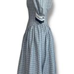 Vintage 80s Leslie Lucks Plaid Puff Sleeve Dress Navy Blue White Midi Retro Photo 7