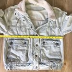 We The Free People Ariel Cozy Denim Bomber Jacket S Light Blue Barn Coat Photo 3
