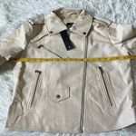 Lulus Women’s Out for the Night Vegan Leather Moto Jacket in Beige size Medium Photo 8