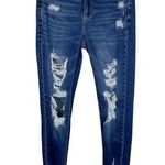 American Eagle Sz 6 SHORT Hi Rise Jegging Distressed Raw Hem Dark Wash Photo 0