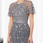 Needle & Thread Comet Midi Dress Size 2 XS Blue Gray Lavender Beaded Open Back Photo 15