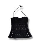 Robin Piccone  Penelope Crochet Black Halter Neck Swimsuit‎ Top Sz M Beach Pool Photo 1