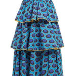 Rhode Leela Tiered Abstract Print Cotton Midi Dress in Blue Ikat Size Medium Photo 0