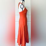 H&M Burnt Orange Halter Midi Dress: Linen Fabric, Fitted & Curvy Shape, by , Sz.4 Photo 2