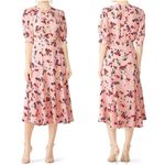 by TiMo Pink Floral Midi Dress Short‎ Puff Sleeves Bloom 50s Print, Size Small Photo 1