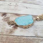 Vintage Pendant Large Light Blue Stone Gold Tone Tassel (No Chain Included) Photo 2