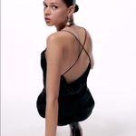 ZARA DRAPED MINI DRESS W/ SATIN FINISH OPEN BACK BLACK SIZE M NEW Photo 2