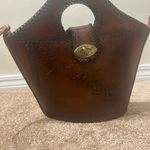 Vintage Hand Tooled Leather Purse Shoulder Strap Bucket Name Shirley Turn Lock Brown Photo 1