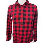 Madewell  Women's Red Black Plaid Check Flannel Half Button Down Shirt Top Sz XXS Photo 0