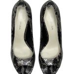 via spiga new Metallic Python Leather Peep Toe Heels Pumps Black Grey 8.5M Photo 8