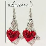 Gothic Bat‎ Heart Shaped Devil Design Silver/Red Zinc Alloy Dangle Earrings Silver Photo 8