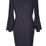 Tahari Navy Pinstripe Dress 6 Bell Sleeve Pencil Sheath Knee Length Lined Career Photo 0