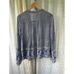 En Crême En Creme Beaded V Neck Long Bell Sleeve Bohemian Peasant Prairie Floral Blouse M Photo 4