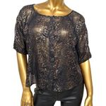 Wrangler Rock 47 by Women's Black Metallic Lightweight Sheer Shirt Top Size S Photo 0