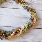 Vintage Chunky Choker Necklace Green & Bronze Tones Photo 3