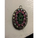 Vintage AB Rhinestone Jet Glass Domed Pendant 1950s Czech/West Germany Style Black Photo 1