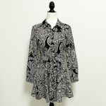 ZARA Black Beige Floral Paisley Button Up Tie Belt Fit Flare Shirt Dress Small Photo 2