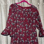 Nanette Lepore Nanette Lenore Wine Red Floral Trumpet Three Quarter Ruffle Sleeve Dress Size 10 Photo 4
