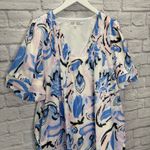 Joy Joy  Pleated Puff Sleeve Dress Sumpy Summer Paisley Size L Blue Pink White Photo 3