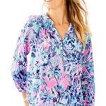 Lilly Pulitzer Womens Elsa Silk Long Sleeve Blouse Palm Print XL Photo 0