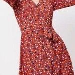 Loft Dotted V Neck Tie Waist Midi Shirt Dress Size 8 Multicolor Long Sleeve Photo 0