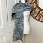 Donegal Design Mohair Wool Blend Scarf Shawl Woven Ireland Multi Color Fringe Blue Photo 1